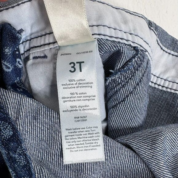 OshKosh B’gosh Blue Patchwork Farmer Toddler Size 3T Denim Overalls Bibs Vintage - Picture 6 of 8